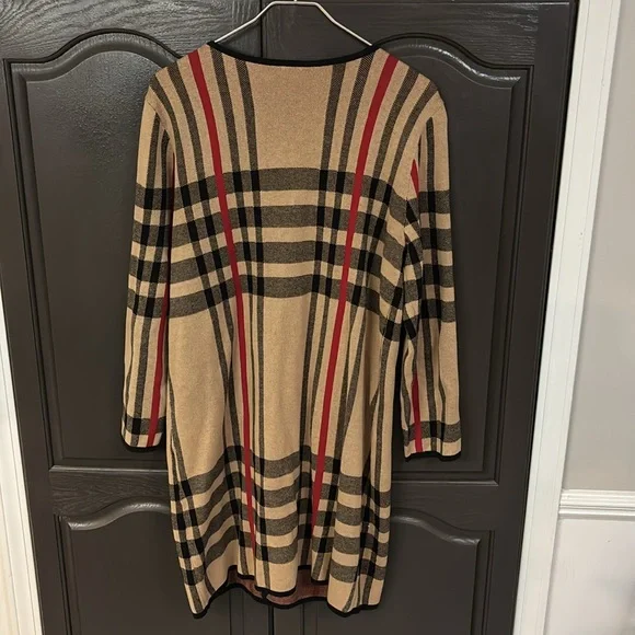Anne Klein Tan Black and Red Plaid Long Sleeve Cardigan Size Large NWOT - Picture 5 of 6